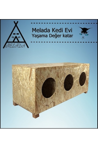 Melada Kedi Evi Dış Ortam Uygun 3'lü Ahşap Kedi Evi Osb 93x41x39 Cm