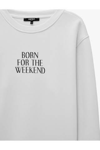 Koton Üç İplik Şardonlu Regular Fit Baskılı Bisiklet Yaka Uzun Kollu Sweatshirt Beyaz 7wam70184mk