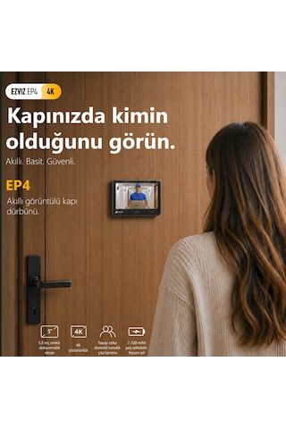 Ep4 4k Akıllı Görüntülü Kapı Dürbünü 5.5'' Dokunmatik Ekran Yüz Tanıma Aı İnsan Algılama Pır Çift Yö