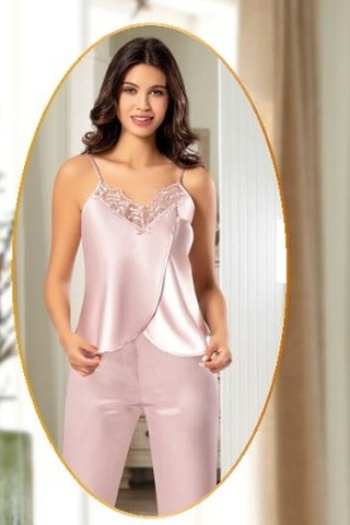 Xses 2165 Kadın Saten Empirme Sabahlıklı 4'lü Pijama Takım-pudra Pudra