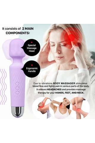 Xindoker Cilt Dostu Silikon Gövde Masaj Cihazı - 20 Farklı Mod Ve 8 Hız Ayarı İle Tüm Vücut Bölgelerine Profesyonel Masaj Mor