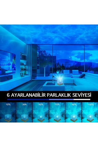 Kristal Kuzey Işıkları Okyanus Dalgası 16 Renk Projektör Dahili Pil Gece Lambası Kumandalı Dokunmatik 1.0 Beyaz Gri