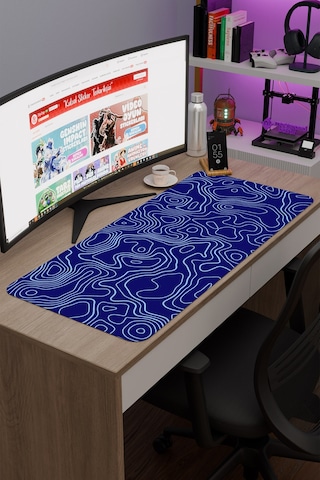 Mavi Lacivert 90x40 Xxl Taraftar Gaming Oyuncu Mouse Pad Kaymaz Taban Büyük Fare Altlığı Topography