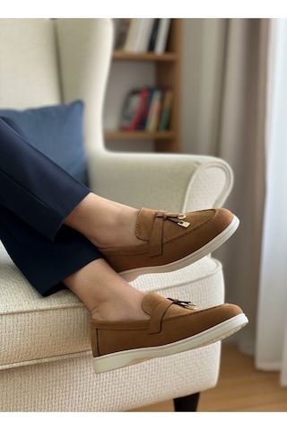 Dabab Shoes Lupy Kadın Süet Düz Taban Rahat Günlük Casual Babet Ayakkabı Kahverengi