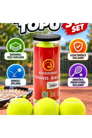 3 Lü Tenis Topu Seti Dayanıklı Keçe Kaplama Ve Dengeli Zıplama