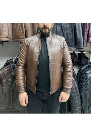 Nyc Giyim Tekstil & Deri Spor Ceket Hakiki Deri Slim Fit ,gündelik,mevsimlik Kahverengi