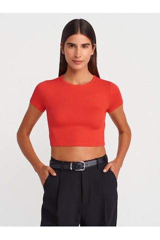 Dilvin 31104 Modal Crop Top-kırmızı Kırmızı