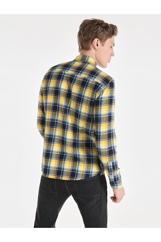 Colin's Colins Slim Fit Kareli Lacivert Erkek Uzun Kol Gömlek Cl1065569 Lacivert