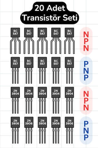 20 Adet Bjt To-92 Transistör Seti - Bc547 + Bc557 + 2n3904 + 2n3906