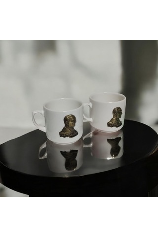 3d Atatürk Desenli 2'li Kupa Seti - Anlamlı Hediyelik Kupa Beyaz