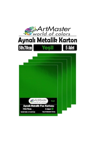 Yeşil Renkli 50x70 Metalik Aynalı Fon Kartonu 5 Adet 1 Paket Artmaster Metalik Aynalı Fon Kartonu