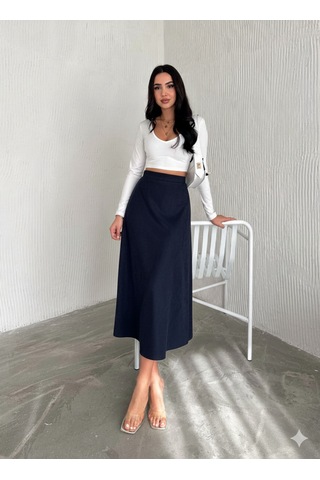 Ozy Fashion Kadın Süet Kloş Etek Lacivert