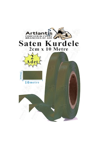 Haki Yeşil Kurdele Saten 2 Cm 10 Metre 2 Adet Saten Kurdela Parlak Hediye Ve Süsleme Şeridi Süs Paketleme Çiçek Saç El