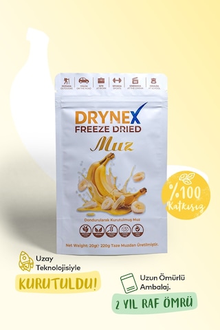 Drynex Freeze Dried Muz Dondurularak Kurutulmuş Çıtır Atıştırmalık Meyve Cipsi Şekersiz Glutensiz Vegan 20 G