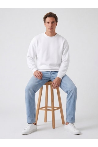 Noux 3 İplik Şardonlu Pamuk Sweatshirt Beyaz
