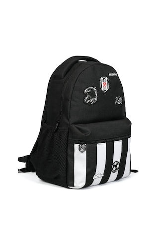 Beşiktaş Lisanslı Kartal Armalı Futbol Desenli Okul Çantası - Siyah Çocuk Sırt Çantası