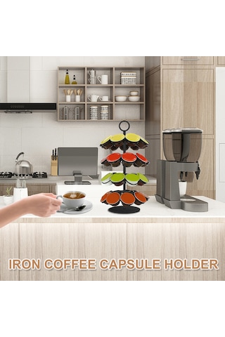 Geeksen Siyah Demir 36 Kapsül Depolama Rafı - 360 Derece Döner, Masüstü Kahve Kapsülü Organizerı Siyah