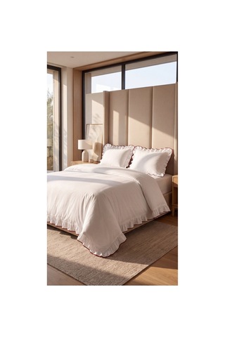 %100 Pamuk Overloklu Fırfırlı Çift Kişilik Nevresim Takımı Lastikli Çarşaflı 200x220 Cm Bordo - 904804703 Bordo