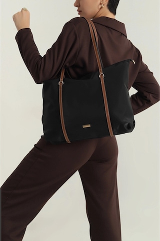 Lovelystore Çift Saplı Paraşüt Kumaş Büyük Boy Shopper Çanta Üniversite Ofis Anne Bebek Omuz Çantası 47x30x15 Siyah