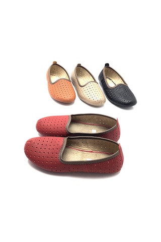 Hakiki Deri Hava Alabilir Delikli Hac Umre Tavaf Patiği Ve Ev Ayakkabısı Bordo