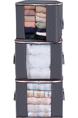 Gajeena Büyük Boy Katlanabilir Çamaşır Ve Oyuncak Saklama Çantası - 3'lü Set, Sağlam Fermuarlı, Şeffaf Pencere, Gri Gri