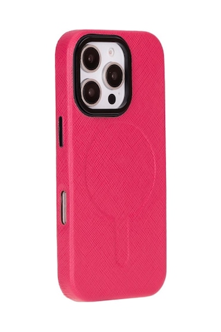 Bloomcase Aeris Electric Fuchsia Apple iPhone Uyumlu 16 Pro Magsafe Hakiki Deri Kılıfı Fuşya