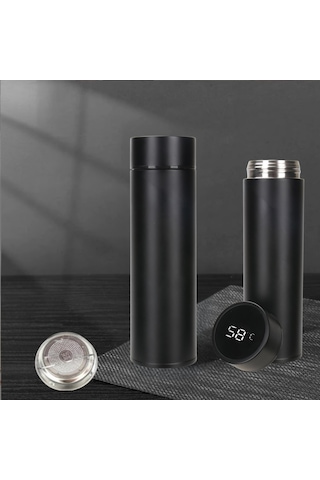 Çelik Dijital Led Sıcaklık Göstergeli Akıllı Termos Matara 400 Ml Siyah
