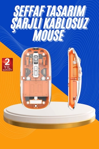 Mouse Kablosuz Mouse Şarjlı Bluetooth Sessiz 5 Tuşlu Şeffaf