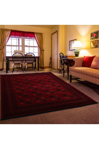 Afgan Türkmen Otantik Desenli Bordo Oturma Odası Salon Mutfak Halısı 2892a Zs74