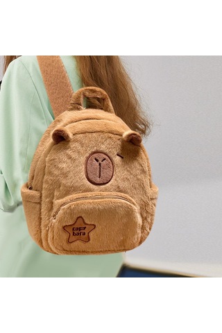 Homyl Peluş Kapibara Sırt Çantası Sevimli Moda Kolej Erkekler Kahverengi