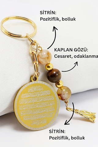 Çelik Çift Taraflı Ayetel Kürsi Nazar Ayeti Anahtarlık, Doğal Taş Diğer