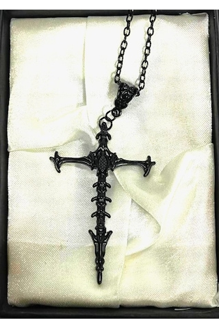 Dükkan Design Siyah Gotik İskelet Haç Kolye Siyah