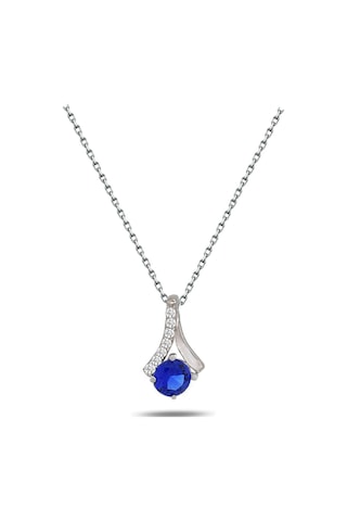 Brezza Lusso Jewelry Zarif Tasarım Minik Safir Tektaş Kadın Gümüş Kolye 45 CM