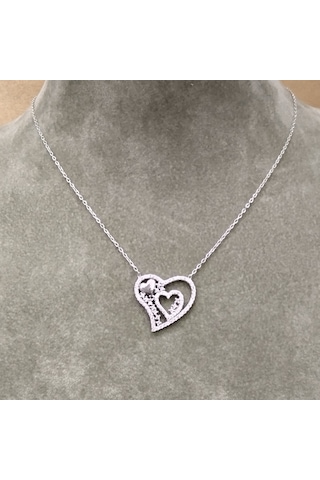925 Ayar Gümüş Kalp Modelli Taşlı Kolye Gümüş