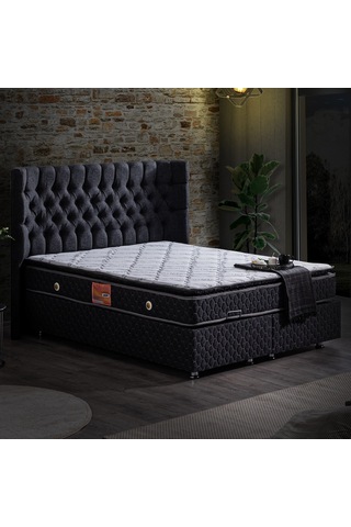 Setaymobilya Baza, Platinium Antrasit Mdf Baza +Başlık + Real Pedli Yatak