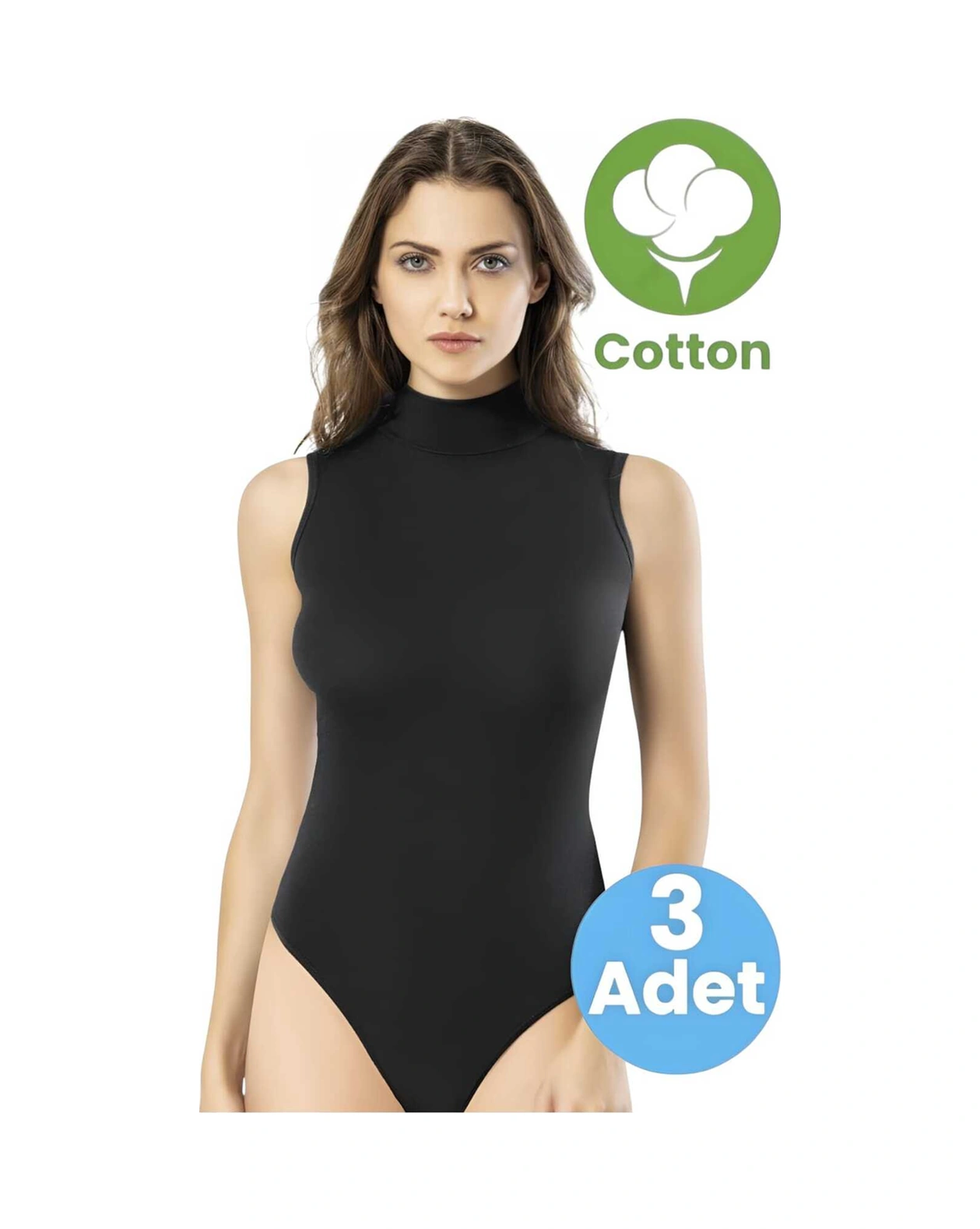 Tezzgelsin Kadın 3'lü Balıkçı Yaka Sıfır Kol Çıtçıtlı Body Siyah