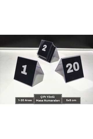 Şeffaf Etiket İsimlik Masa Numaralar Siyah Çift Yön 1-20 Arası Ayaklı Numaralar