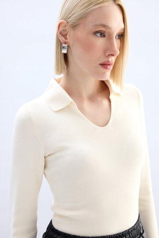 Sateen Polo Yaka Triko - Ekru-132061 Ekru