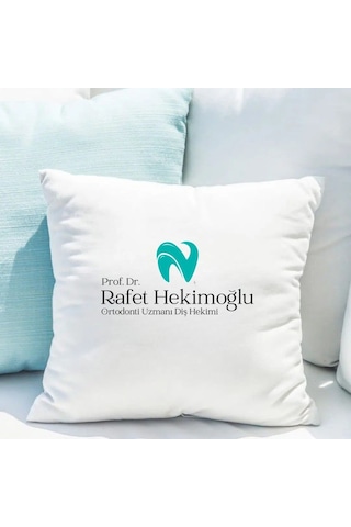 Diş Hekimlerine Özel Saten Yastık Kılıfı 50x50 Cm İsme Özel Diş Hekimi Temalı Dekoratif Kırlent Kılıfı İçi Boş Beyaz