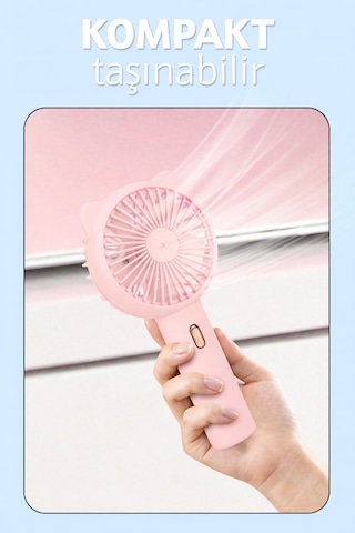 3 Modlu Şarjlı El Fanı 3 Kademe Seyahat Masaüstü Vantilatör Taşınabilir Mini Fan Pembe F136