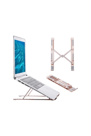 Vkemall Alüminyum Gül Altın Notebook Tutucu 6 Seviye Yükseklik Ayarlı Katlanabilir Soğutucu Masaüstü Yükseltici Ergonomik