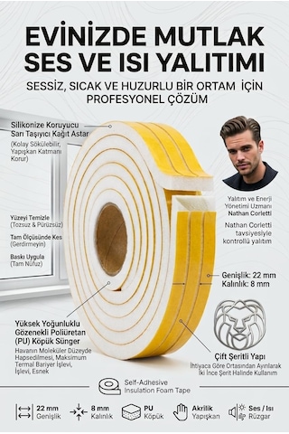 Tr 12 Metre Bölünebilir Kapı Pencere İzolasyon Süngeri 22x8 Mm Yapışkanlı Yalıtım Bandı 723807