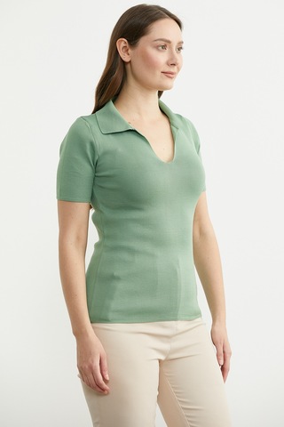 Polo Yaka Basic Triko Tişört - Mint