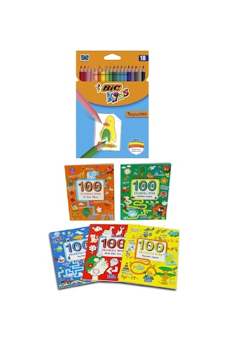 100 Eğlenceli Oyun Serisi Set 5 Kitap + 18 Li Bic Kuruboya