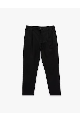 Koton Regular Fit Beli Lastikli Düğmeli Düz Paça Keten Karışımlı Chino Yazlık Pantolon Siyah 6sam40003hw