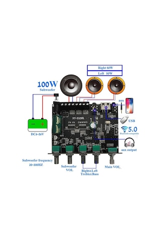 Jms 2 50w+100W Güç Subwoofer Bluetooth Amplifikatör