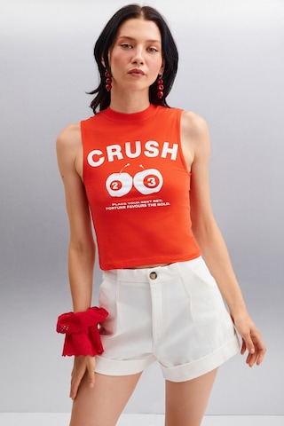 Grımelange AZURA Kadın Baskılı Kısa Kollu Crop Kırmızı T-Shirt