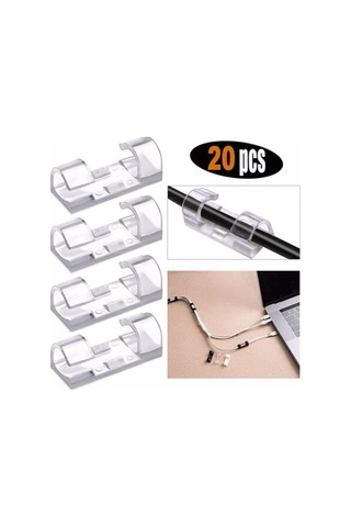 20& Apos Li Yapışkanlı Kablo Sabitleyici Şeffaf Klips Bx40