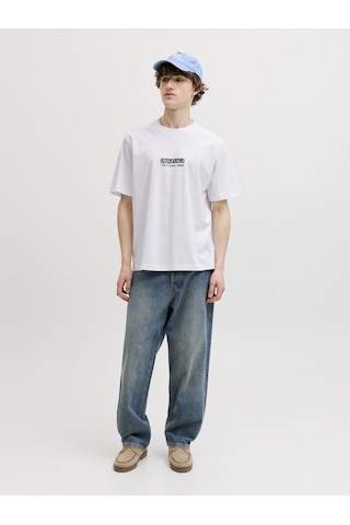 Jack & Jones Erkek Gögüs Baskili Bisiklet Yakatisört - Savona - 12310070 Beyaz