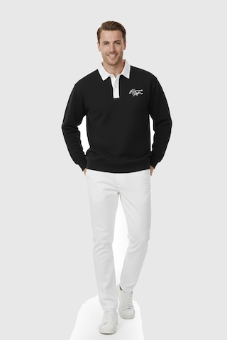 Rizzup Erkek Siyah Relax Fit İçi Polarlı Polo Yaka Sweatshirt Pamuklu Kalın Sweatshirt 2600762